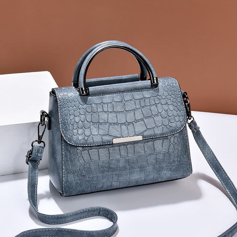 Black Crocodile Embossed Leather Handbag - Structured Top Handle Crossbody Bag with Shoulder Strap | Women's Designer Style Purse