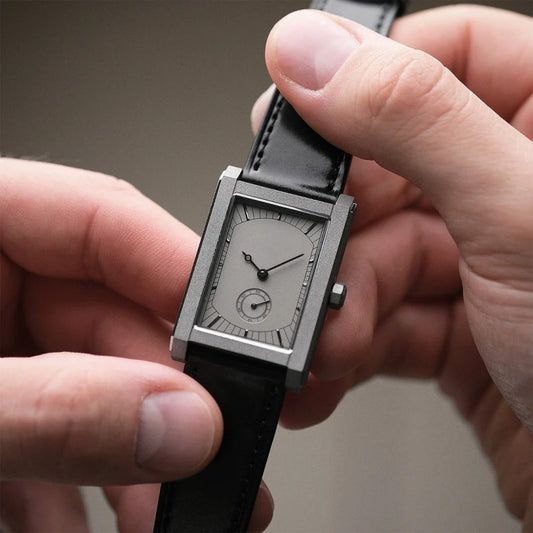 Vintage Rectangular Dress Watch | Minimalist Silver Dial Sub-Seconds | Black Leather Strap