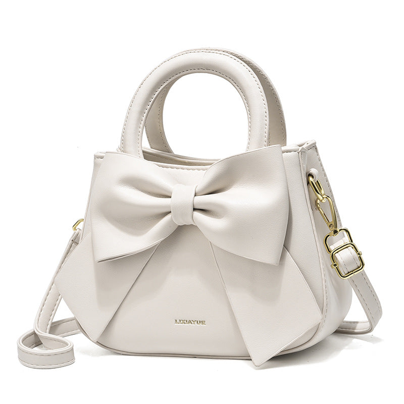 White Leather Handbag with Large Bow Detail | Small Elegant Crossbody Bag