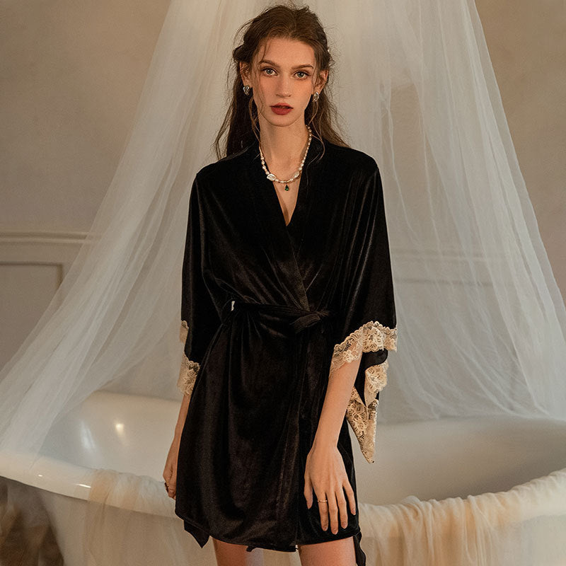 Women's Black Satin Champagne Lace Trim Chemise Nightgown | Sexy Lace-Up Criss Cross Open Back Slip Dress | Luxury Boudoir Sleepwear Lingerie