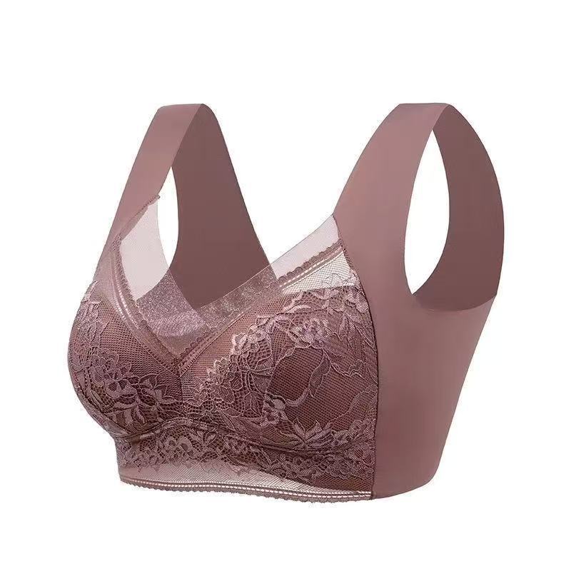 Women's Blue Lace Wireless Bralette with Wide Straps, Floral Lace Cups and V Neckline for Everyday Comfort