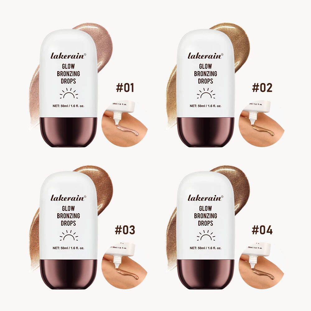 Lakerain Glow Bronzing Drops 50ml | Liquid Bronze Shimmer Highlighting Drops | Mix with Foundation or Apply Alone for Sun Kissed Radiant Glowing Skin | Face Body Bronzer Illuminating Serum for All Skin Tones