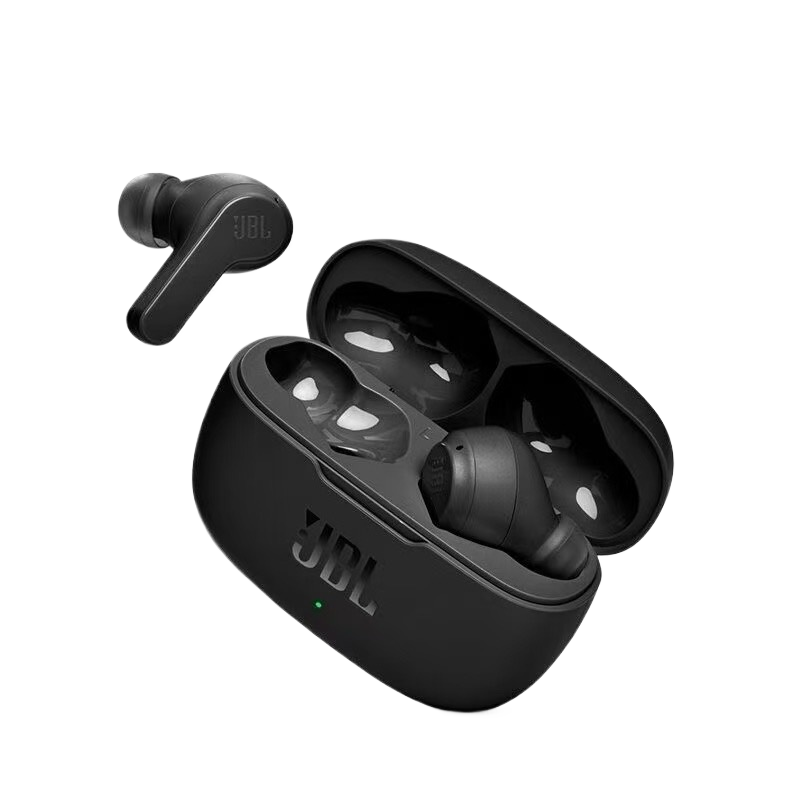 سماعات أذن لاسلكية JBL Wave 200 TWS، صوت جهير عميق، بطارية تدوم 20 ساعة، مكالمات بدون استخدام اليدين، بلوتوث، لون أسود، من هارمان، مثالية للموسيقى والعمل والسفر، متوافقة مع أجهزة آيفون وأندرويد.