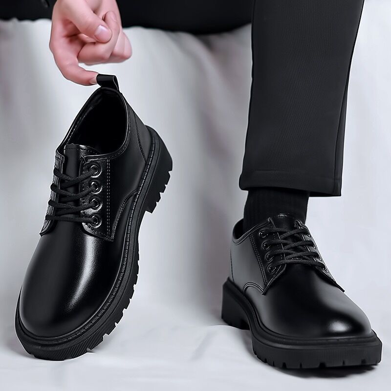 Men's Black Leather Chunky Sole Derby Lace-Up Formal Shoes
