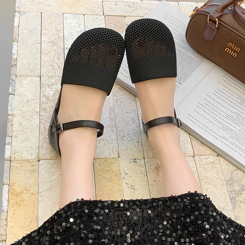 Tan Brown Mesh Cutout Flat Sandals for Women | Breathable Hollow Out Ankle Strap Flat Shoes | Casual Summer D'Orsay Sandals | Comfortable Everyday Flat Sandals