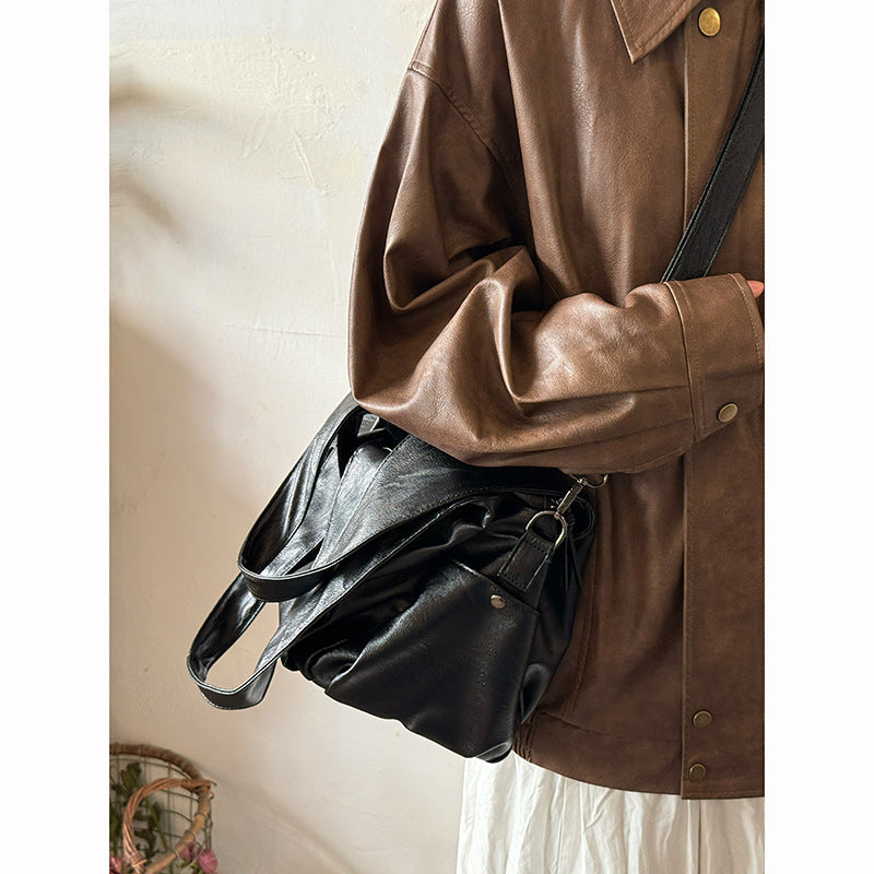 Black Oversized Leather Hobo Bag | Large Soft Slouchy Shoulder Tote | Everyday Carry Women's Bag