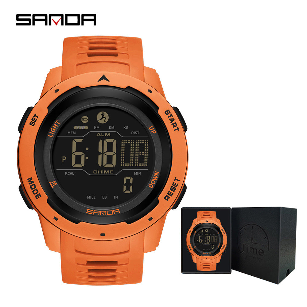 SANDA Red Digital Sports Watch | Pedometer Alarm Calorie Counter Men's Outdoor Fitness Watch