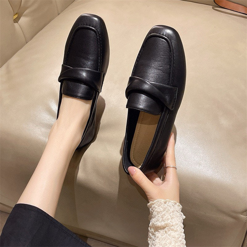 Cream Leather Square Toe Penny Loafers for Women | Minimalist Slip-On Flat Loafer Shoes | Ivory White Casual Everyday Loafers | Quiet Luxury Flat Shoes