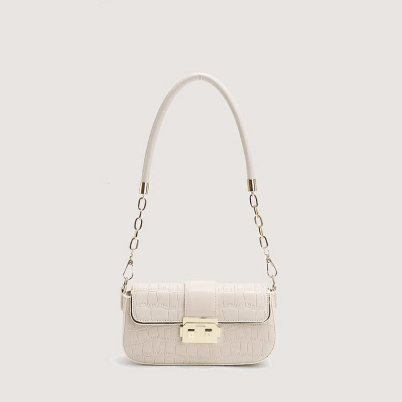 Pink Crocodile Embossed Shoulder Bag - Designer Inspired Baguette Bag with Chain Strap | Gold Lock Closure Flap Bag