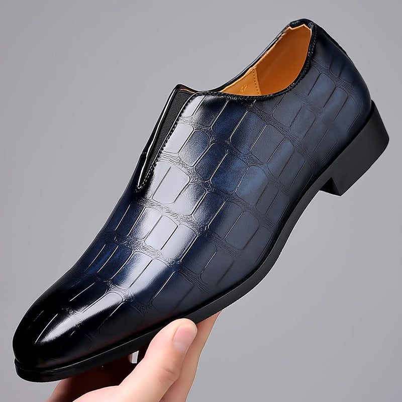 Men's Brown Croc Embossed Slip-On Oxford Formal Dress Shoes