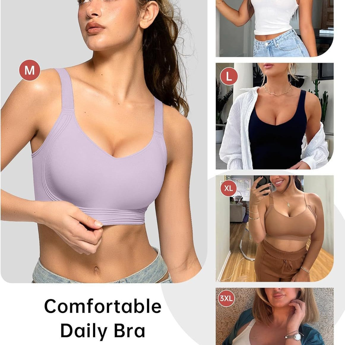 Women's Seamless Wireless Bra | Padded V-Neck No Underwire Comfort Bra | Soft Supportive Everyday Bralette Lavender