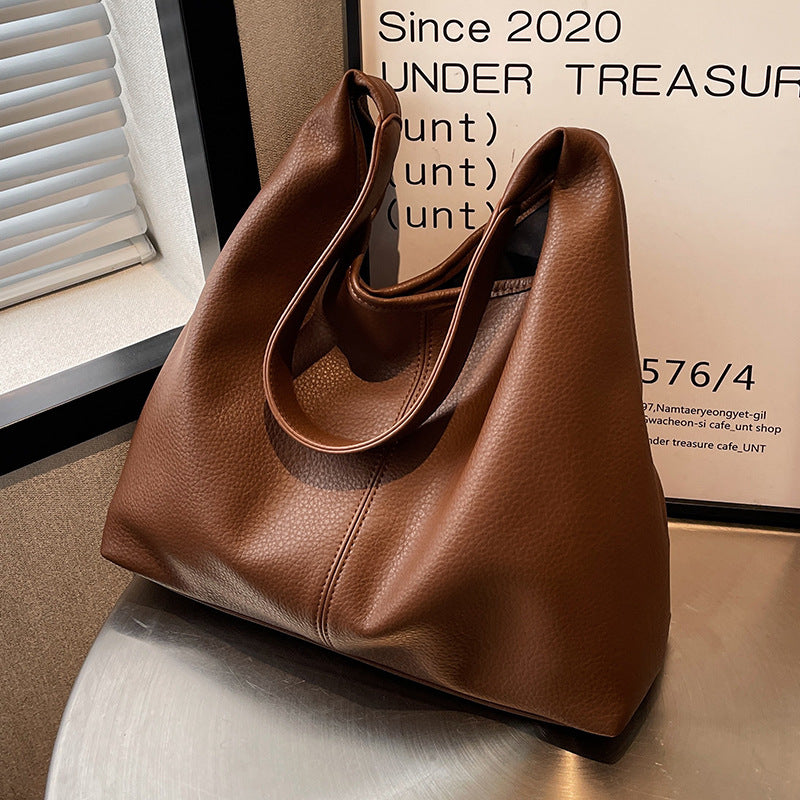Black Leather Hobo Bag Slouchy Shoulder Handbag | Minimalist Soft Leather Tote
