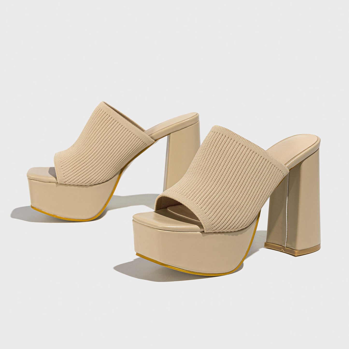 Black Knit Platform Mule Heels | Open Toe Chunky Block Heel Slides | Purple Platform Slip-On Heels for Women