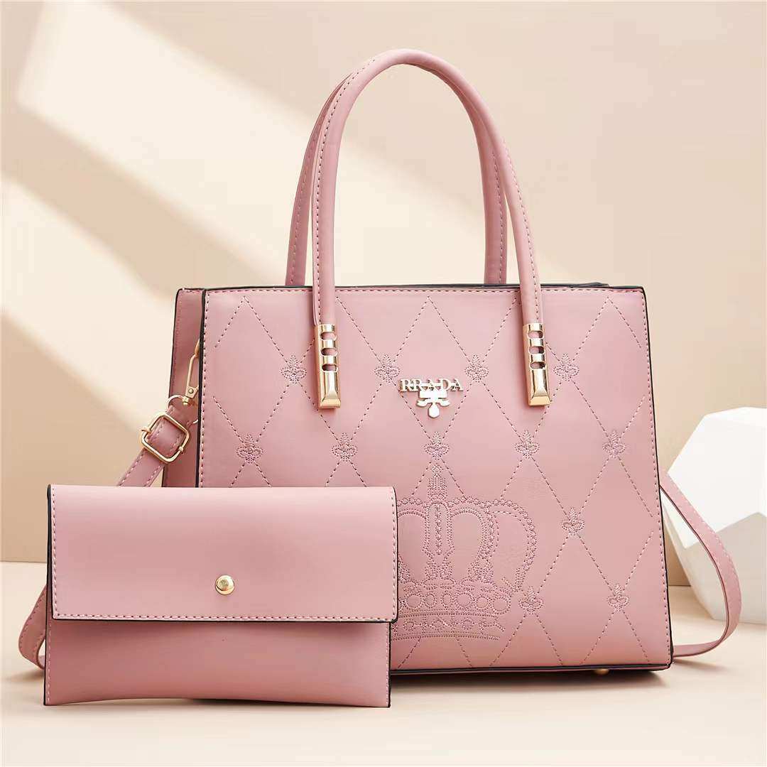 Black Quilted Tote Bag Set with Matching Wallet | 2-Piece Designer Style Handbag