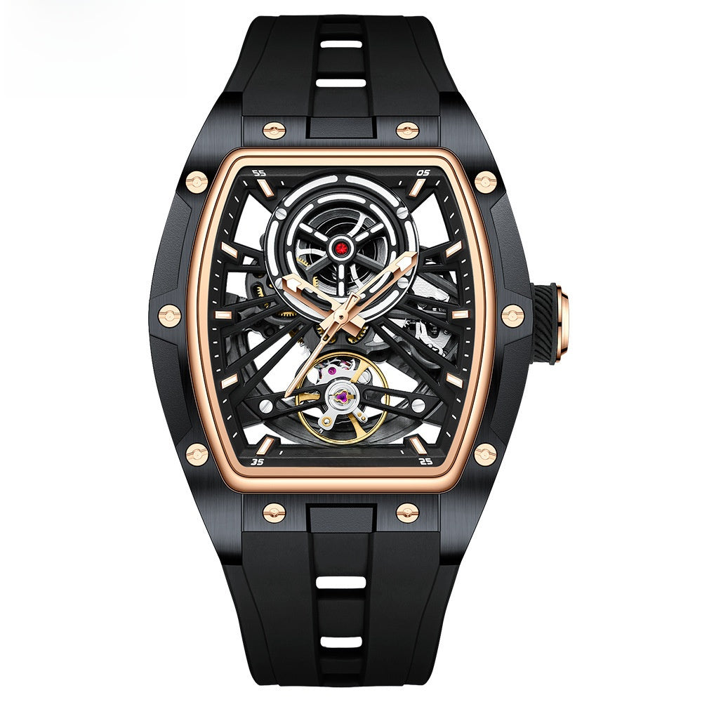 Mini Focus Skeleton Watch for Men | Blue Rose Gold Tourbillon Style Hollow Dial Sport Watch