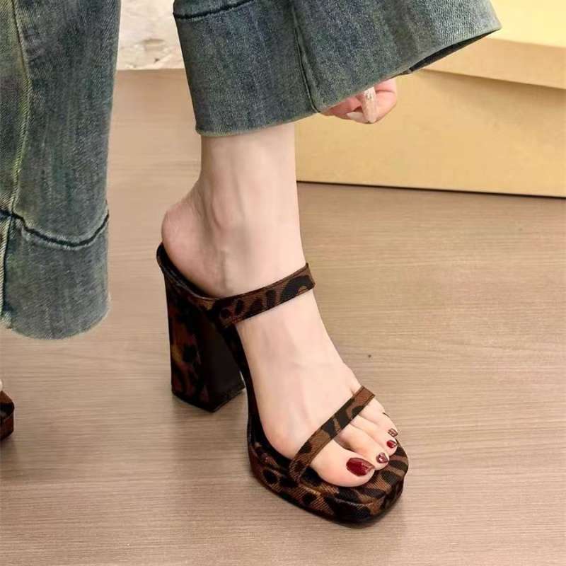 Black Double Strap Platform Block Heel Mule Sandals | Women's Open Toe Chunky High Heel Slides