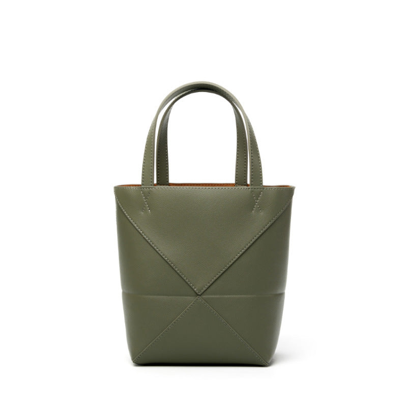 Black Leather Tote Bag - Minimalist Geometric Panel Shoulder Bag | Women's Large Capacity Work Shopping Tote