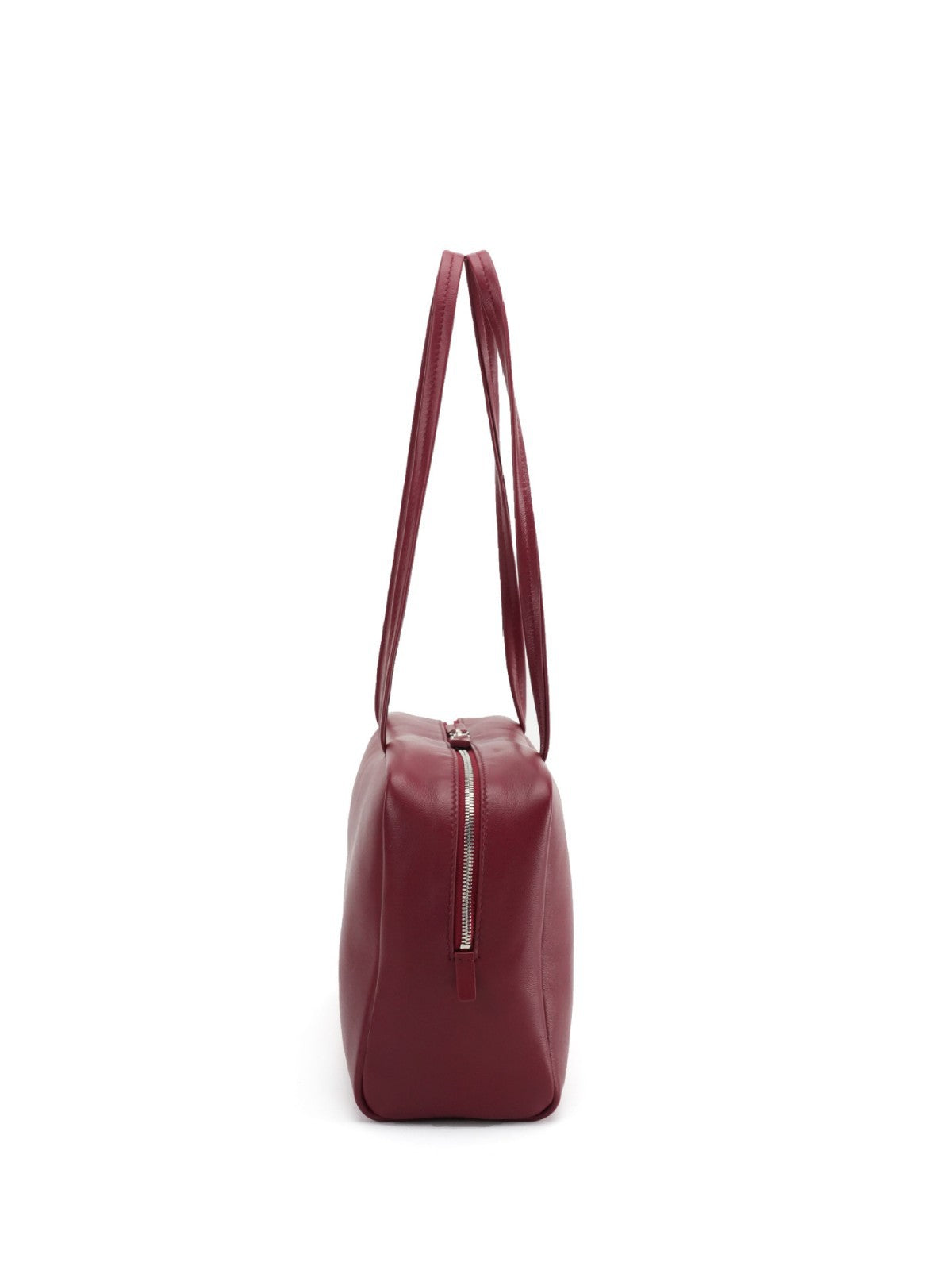 Burgundy Leather Bowling Bag - Wine Red Structured Shoulder Bag with Dual Handles | Classic Box Bag Handbag