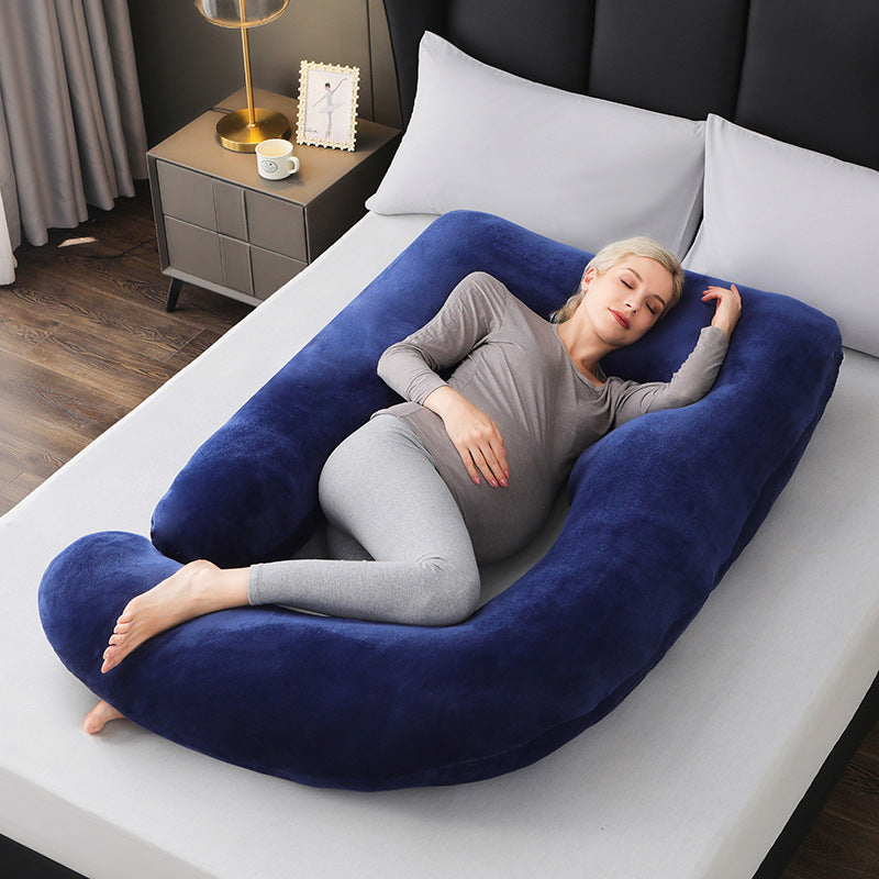 Extra Large U-Shape Full Body Pregnancy Pillow | Navy Blue Plush Velvet Maternity Pillow | Total Head Belly Back Hip Knee Support | Side Sleeper All Trimesters