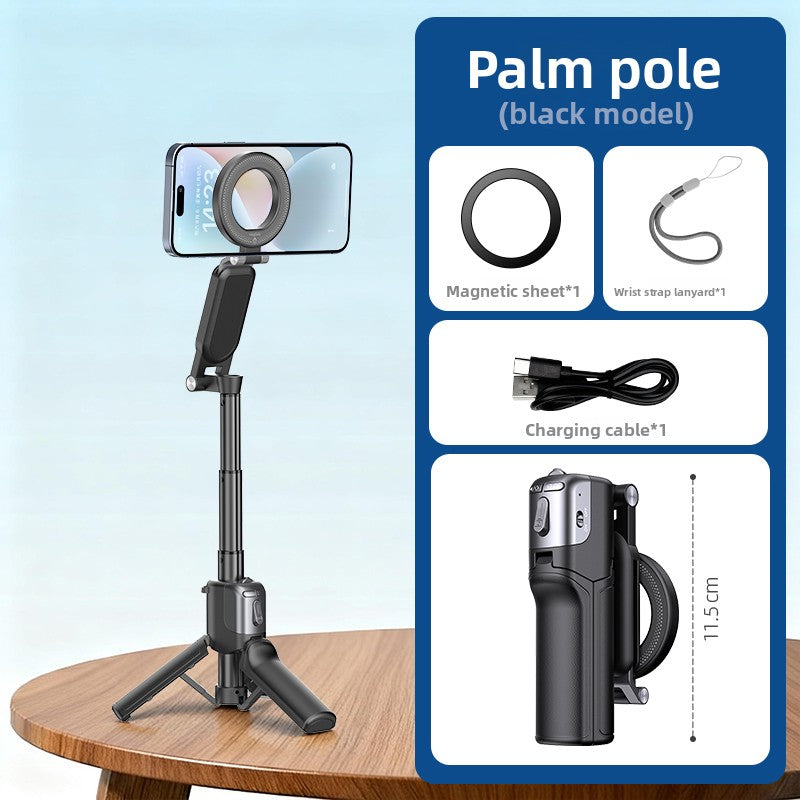 Palm Pole Magnetic Selfie Stick with Fill Light - Foldable Pocket Stabilizer for iPhone & Android | Vlogging, TikTok, Live Streaming