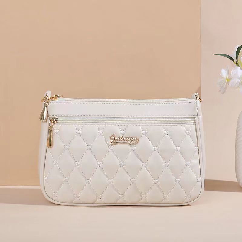 Navy Blue Quilted Crossbody Bag - Diamond Pattern Shoulder Bag with Double Zipper | Structured Small Purse with Gold Hardware