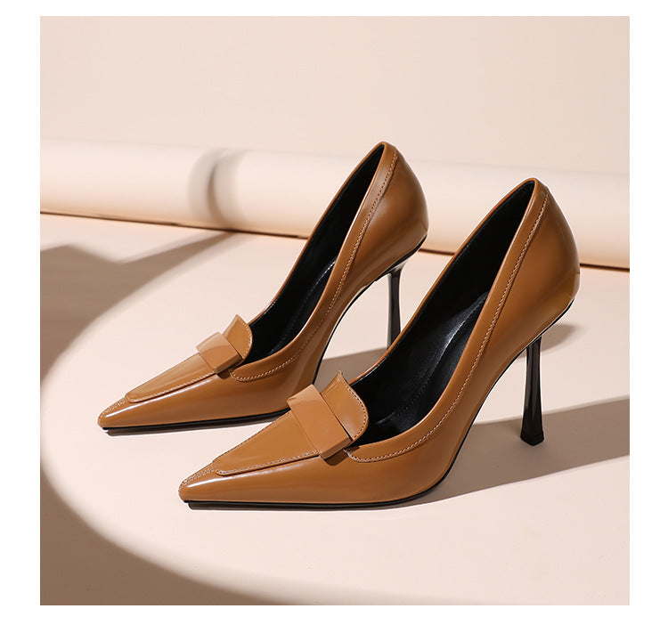 Tan Caramel Leather Bow Detail Pointed Toe Stiletto Pumps | Women's Chic High Heel Court Shoes