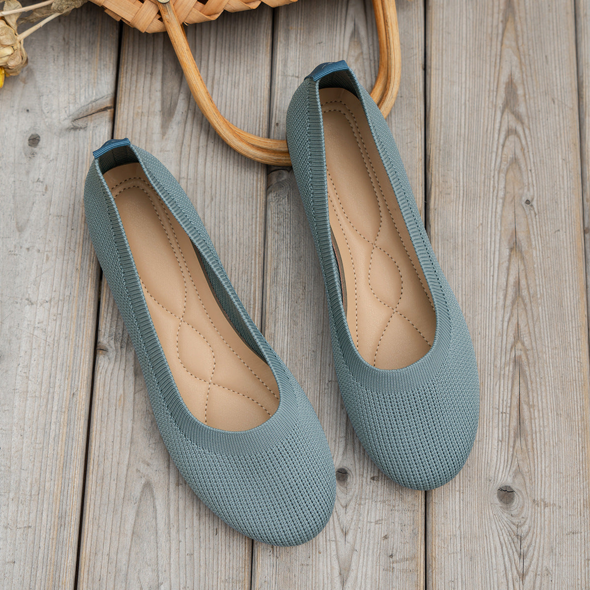 Black Knit Ballet Flats for Women | Slip-On Comfort Flat Shoes | Breathable Stretch Walking Flats