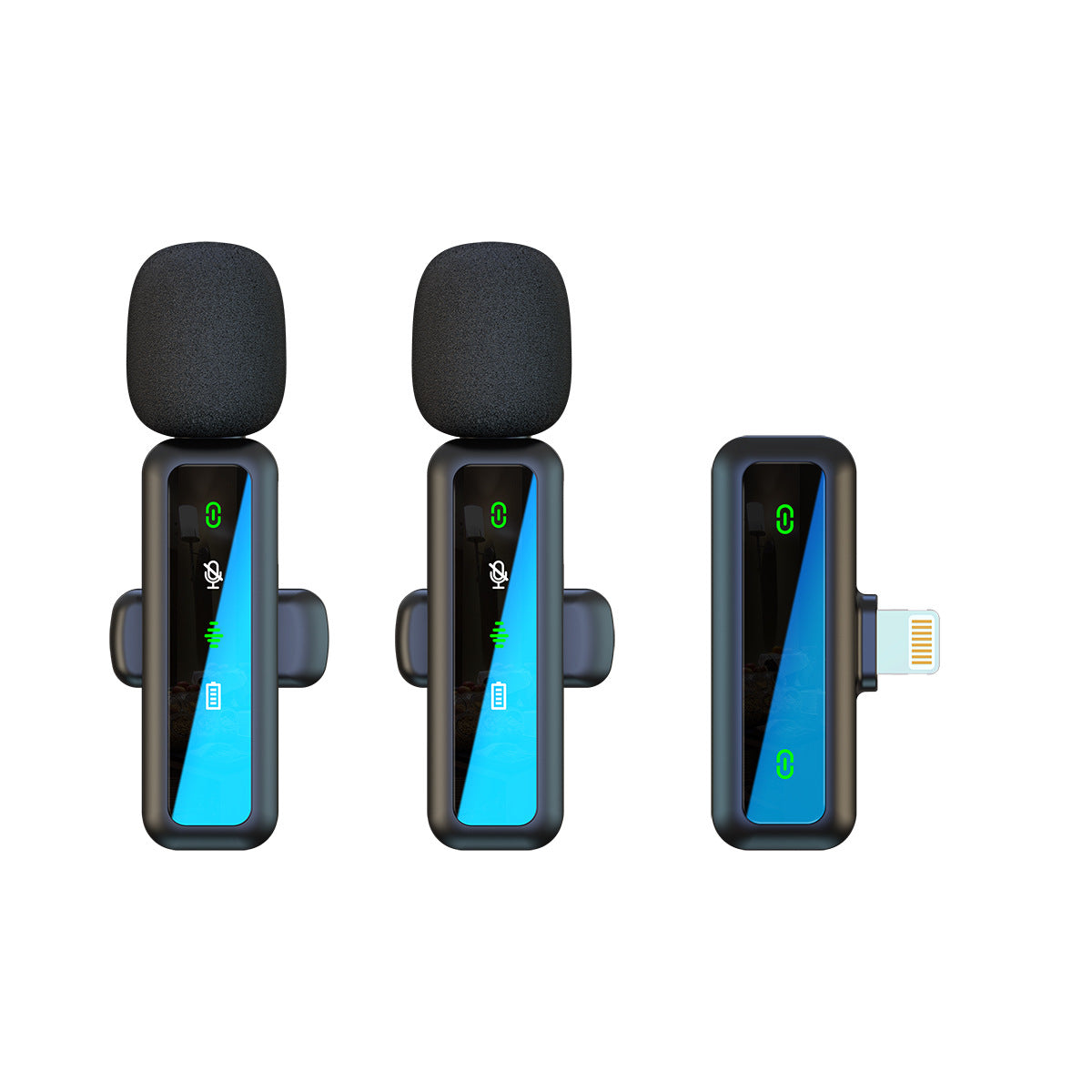 Dual Wireless Lavalier Microphone Kit | LED Display | 2 Clip-On Mics & 3-in-1 Receiver for iPhone Lightning, USB-C & 3.5mm | Fur Windscreen Vlog & Interview Set
