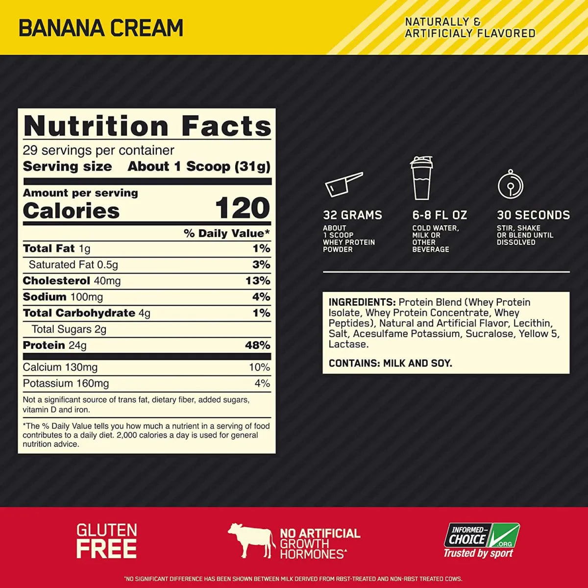 Optimum Nutrition Gold Standard 100% Whey Protein – Banana Cream | Buy One Get One FREE | 24g Protein, 5.5g BCAA | 2 LB x 2