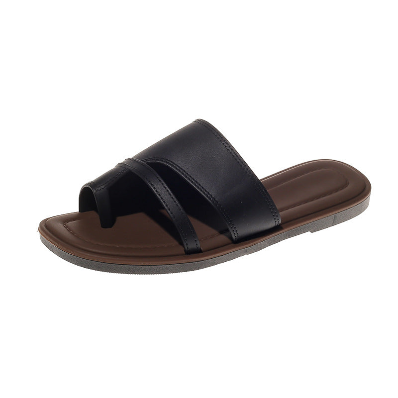 H Strap Flat Slide Sandals for Women | Designer Inspired H Band Open Toe Mule Sandals | Available in Brown Cream Black | Luxury Minimalist Slip-On Summer Sandals | Hermes Inspired Flat Sandals
