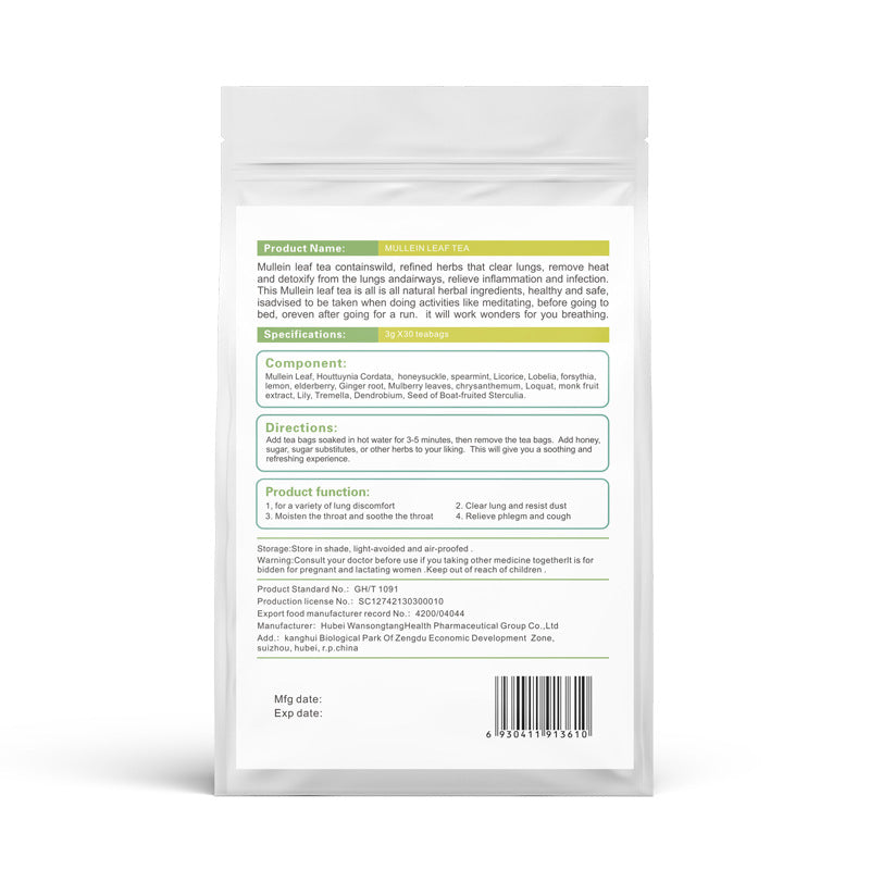 Mullein Leaf Tea for Lung Cleanse | 30 Tea Bags 100% Natural Herbal Tea | Throat Soothing Respiratory Support Supplement