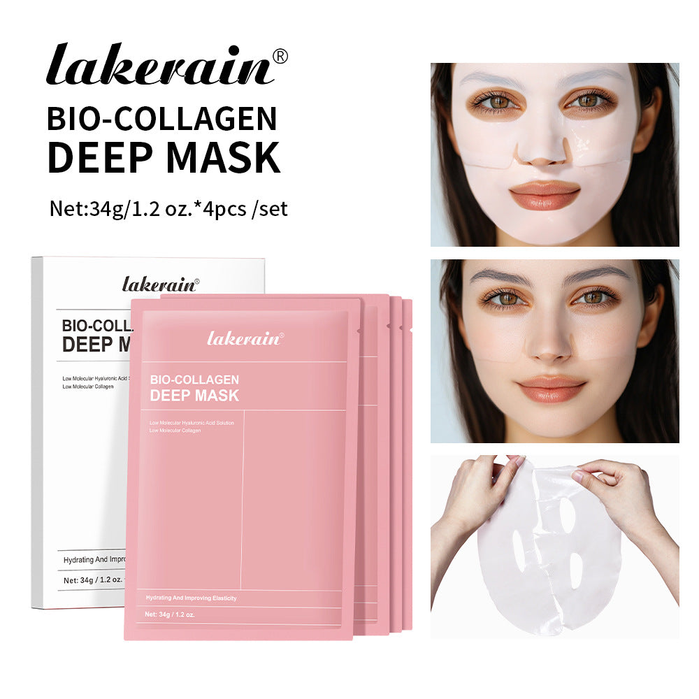 Lakerain Bio-Collagen Deep Mask | Hyaluronic Acid Hydrating Face Sheet Mask for Firming & Elasticity ? 4 Pcs Set