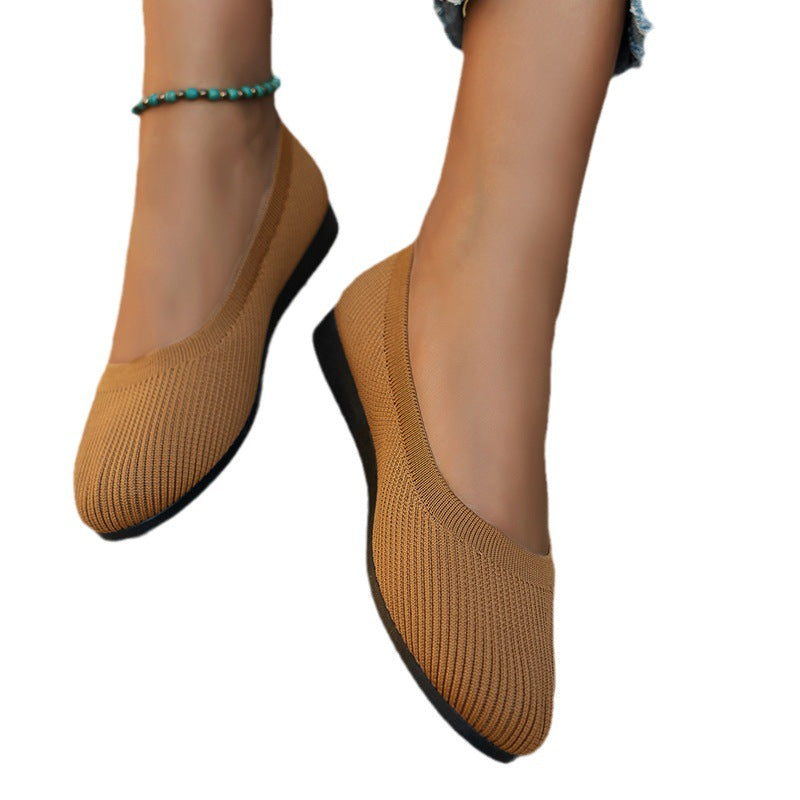 Black Knit Ballet Flats for Women | Slip-On Comfort Flat Shoes | Breathable Stretch Walking Flats