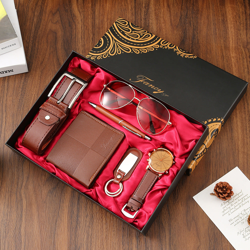 Fancy Collection Men's 6-Piece Luxury Gift Set | Watch Belt Wallet Perfume Pen Bracelet Premium Gift Box for Him