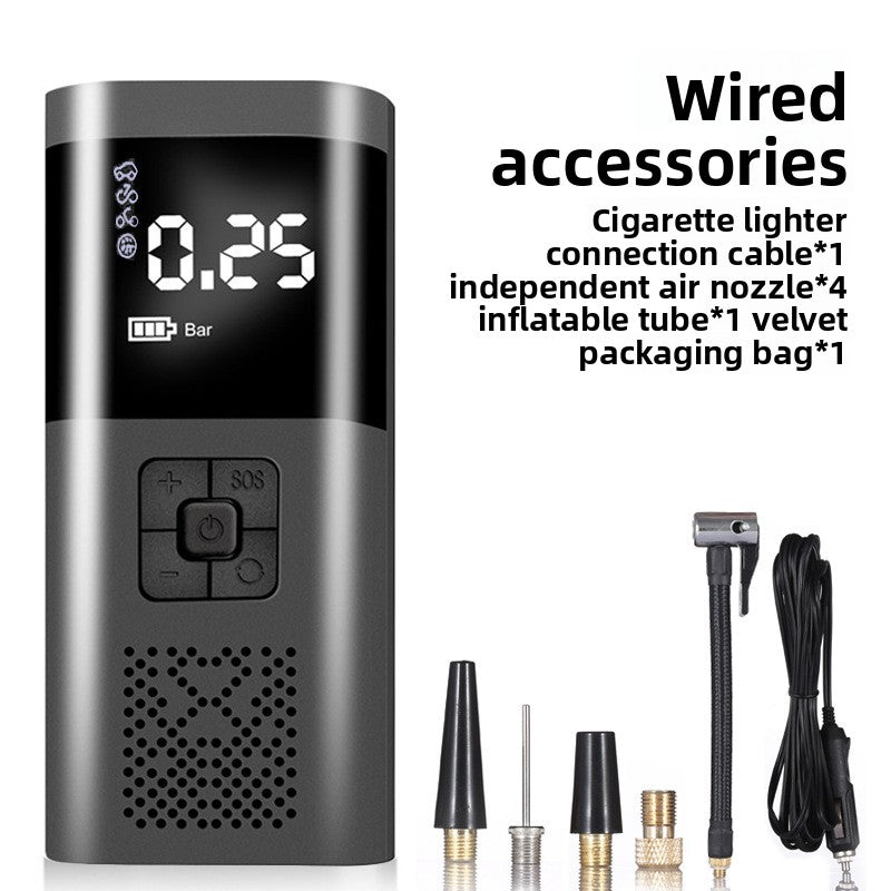 Digital Portable Tire Inflator Air Pump | LCD Display, Auto Shut-Off, 4 Nozzles - Car Tyre Compressor with Cigarette Lighter Cable