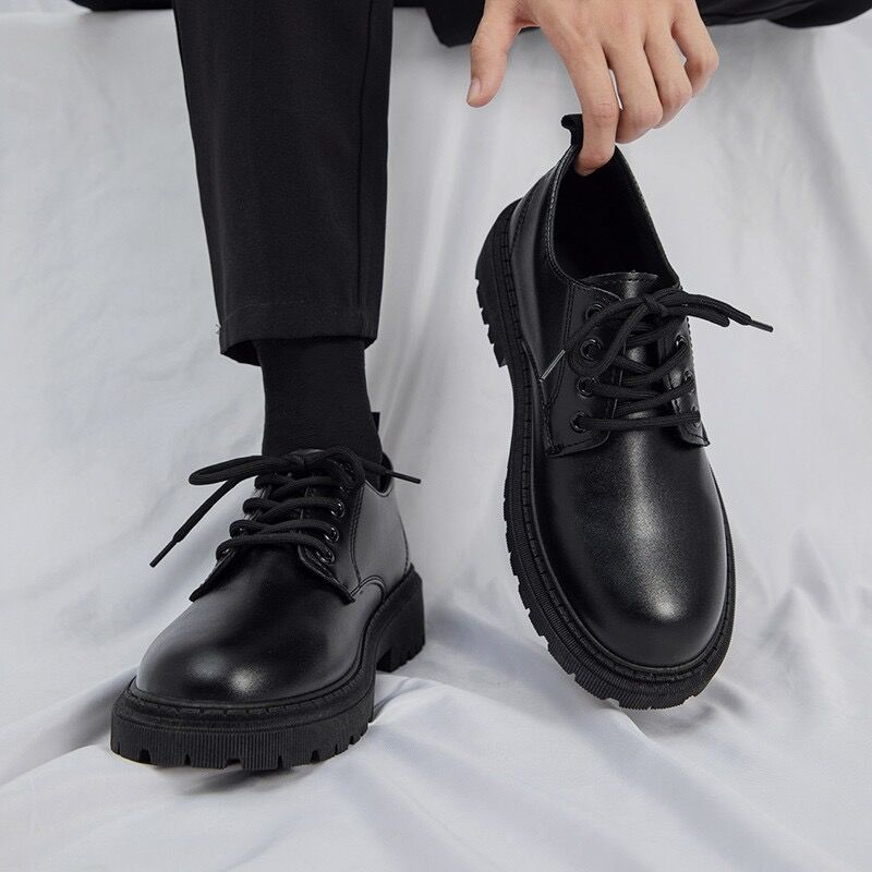 Men's Black Leather Chunky Sole Derby Lace-Up Formal Shoes