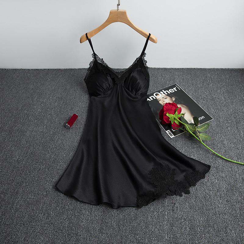 Women's Wine Red Satin Lace Trim 2 Piece Nightgown and Robe Set Sexy V Neck Slip Dress with Belted Dressing Gown Sleepwear