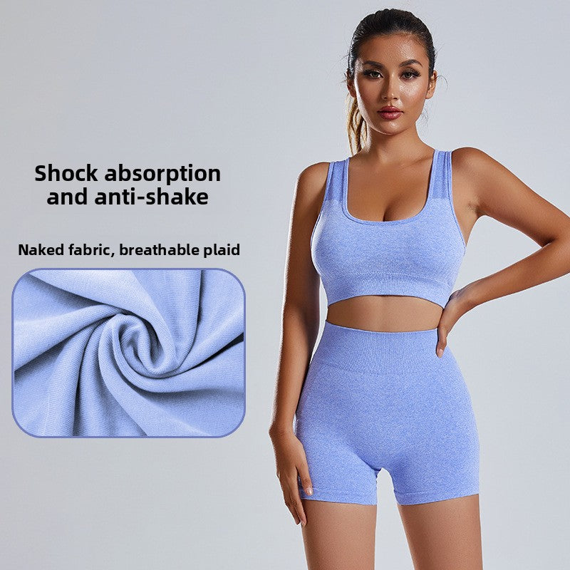Women's Seamless Workout Set 2 Piece Open Back Sports Bra & High Waist Scrunch Booty Shorts Gym Activewear