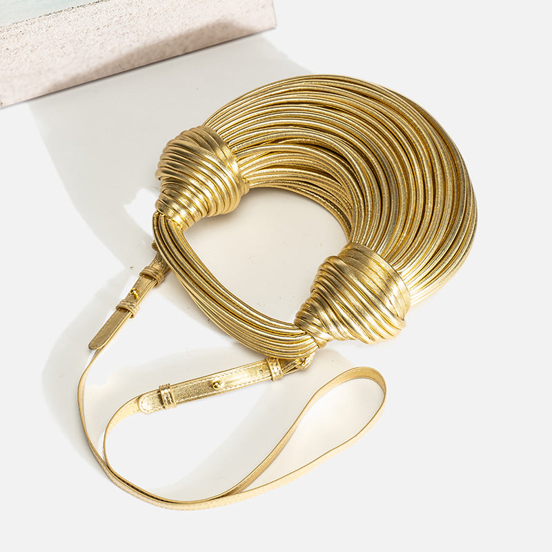 Gold Wire Sculptural Bag - Statement Metal Art Clutch | Women's Avant-Garde Evening Handbag | Unique Fashion Art Piece