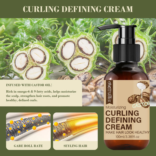 Castor Oil Curling Defining Cream | Moisturizing Curl Enhancer for Wavy & Curly Hair | 100ml