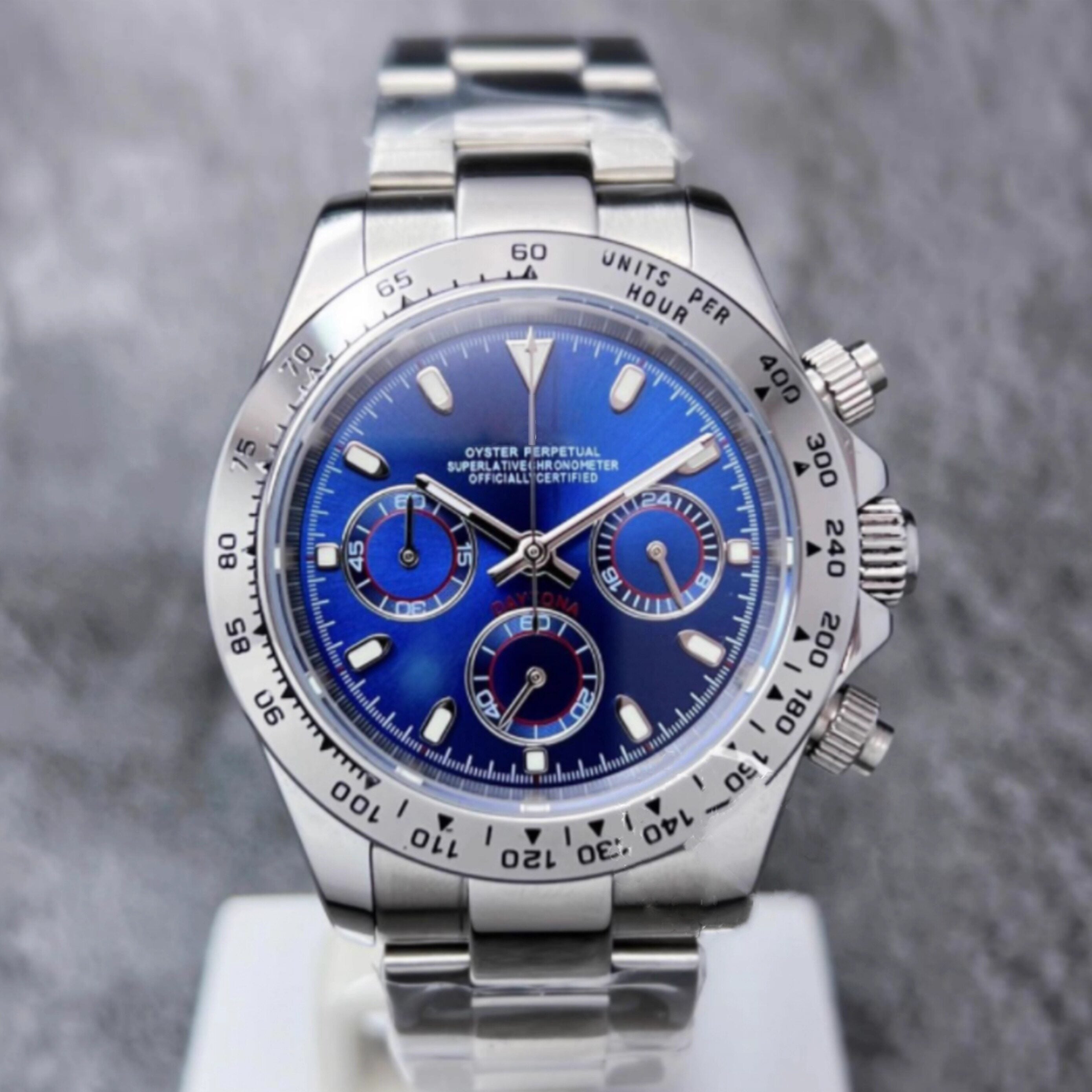 Seiko Ice Blue Chronograph Watch Men | Black Ceramic Tachymeter Bezel | 904L Steel Oyster Bracelet | Triple Sub-Dial Sport Watch