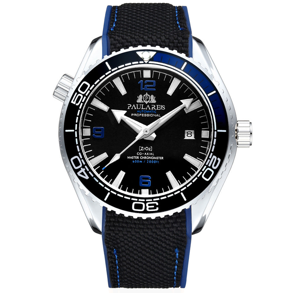 Paulares Professional Men's Diver Watch | Cream Dial Orange Bezel Grey NATO Nylon Strap Master Chronometer Sport Timepiece