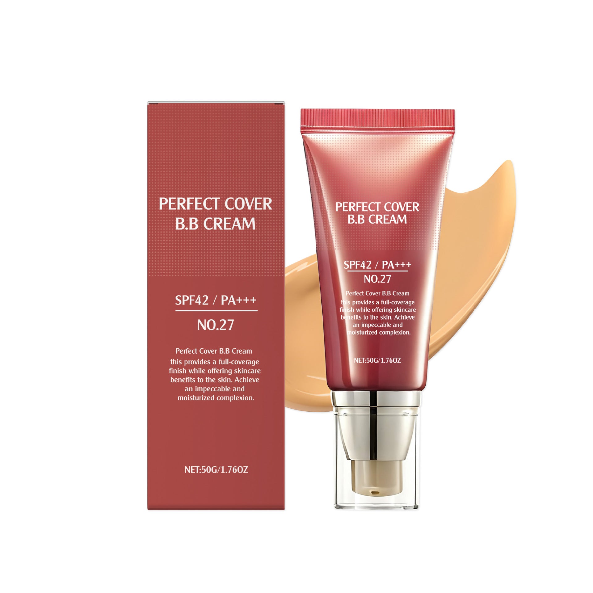 Perfect Cover BB Cream SPF42 PA+++ No.27 | Full Coverage Moisturizing Complexion Skincare BB Cream | Sun Protection Impeccable Finish Korean Beauty Makeup | 50g 1.76oz for All Skin Types