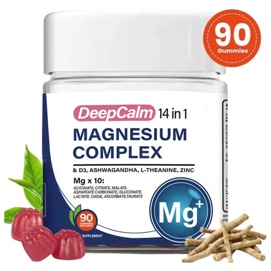 DeepCalm 14-in-1 Magnesium-Komplex-Gummibärchen – 1 kaufen, 1 gratis | Mit Vitamin D3, Ashwagandha, L-Theanin & Zink | 90 Gummibärchen