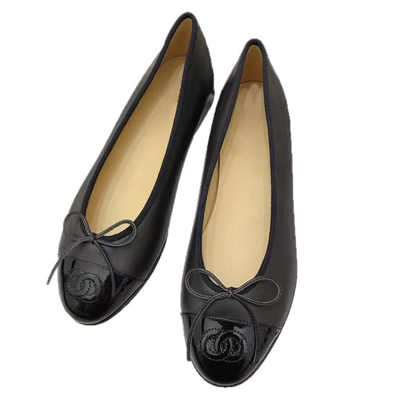 CHANEL Beige & Black Lambskin Ballet Flats | Luxury Flat Shoes for Women