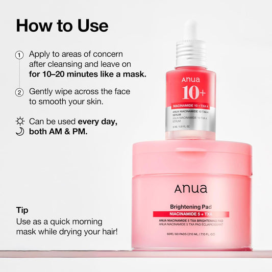 Anua Niacinamide 5 + TXA Brightening Pad | 60 Pads 210ml | Korean Exfoliating Toner Pads for Even Skin Tone | Dark Spot & Hyperpigmentation Treatment