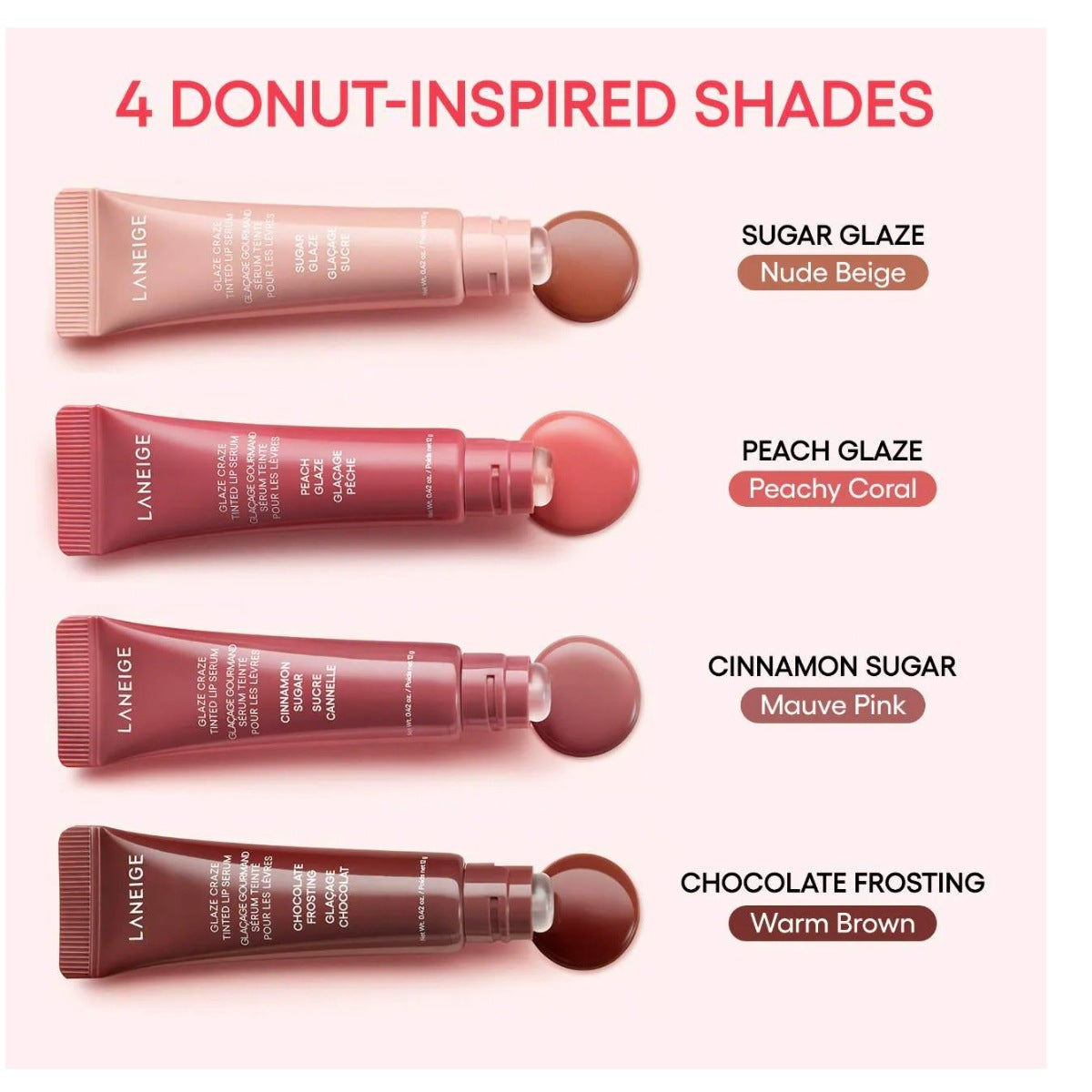 Laneige Glaze Craze Tinted Lip Serum | Hydrating Glossy Lip Serum Cinnamon Sugar Chocolate Peach 12g