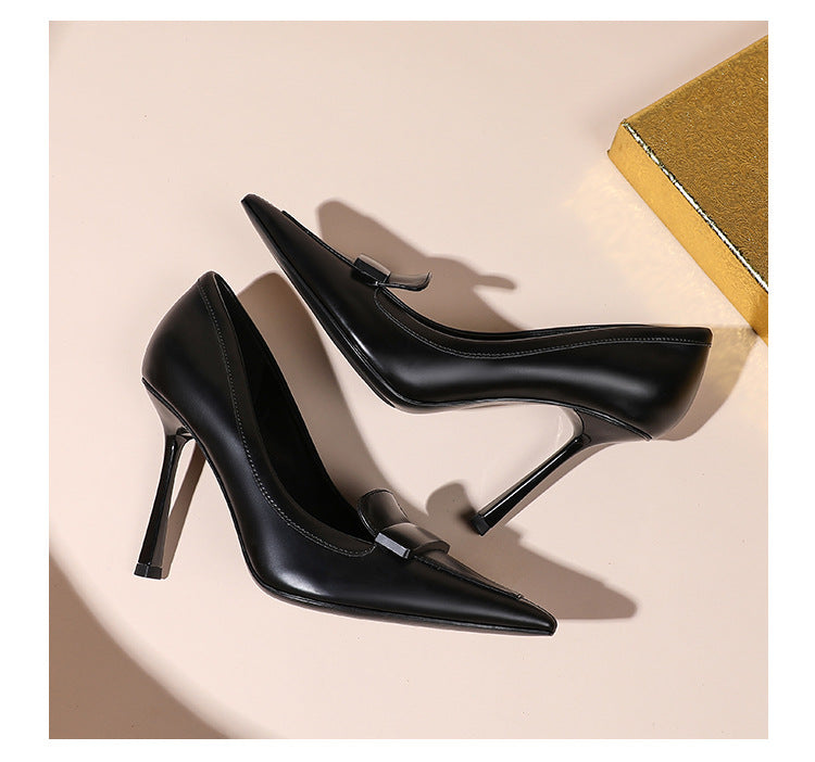 Tan Caramel Leather Bow Detail Pointed Toe Stiletto Pumps | Women's Chic High Heel Court Shoes