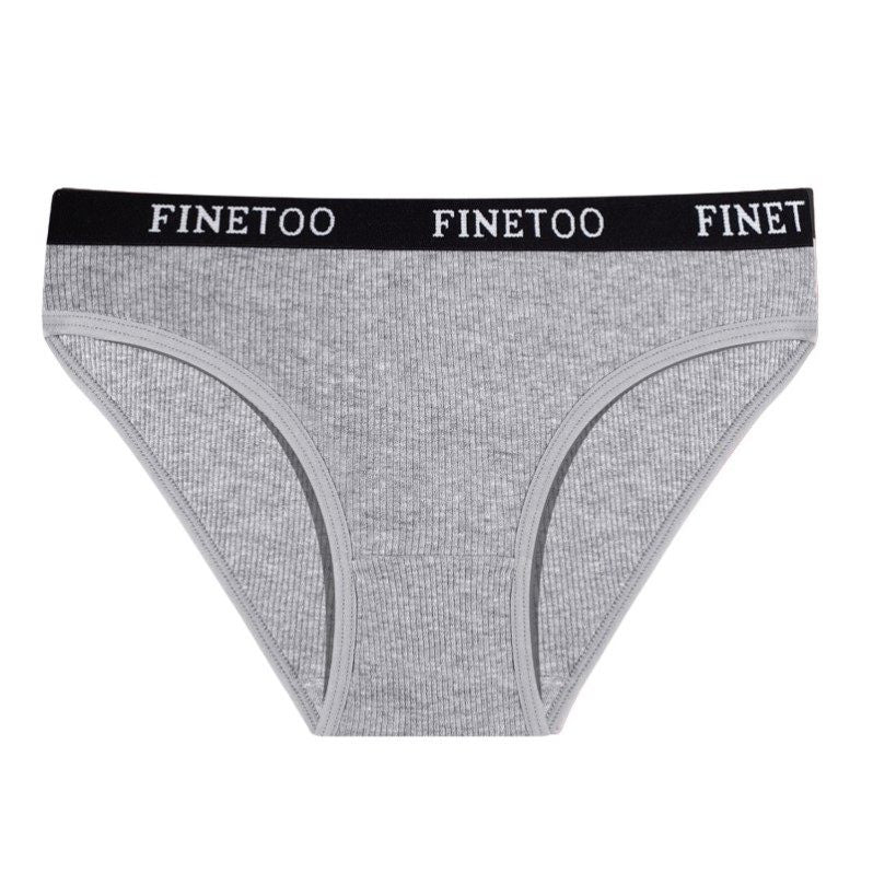 FINETOO 3 قطع سراويل داخلية قطنية مضلعة للنساء، طقم سراويل داخلية ناعمة وضيقة، حزام خصر بشعار، ملابس داخلية يومية، لون أسود