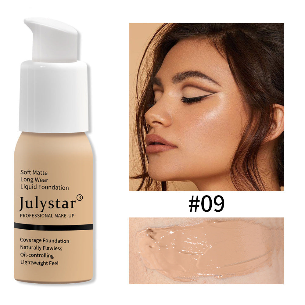 Julystar Professional Soft Matte Long Wear Liquid Foundation | 8 Shades Coverage Foundation | Naturally Flawless Oil-Controlling Lightweight Feel | Full Coverage Pump Bottle Foundation for All Skin Types